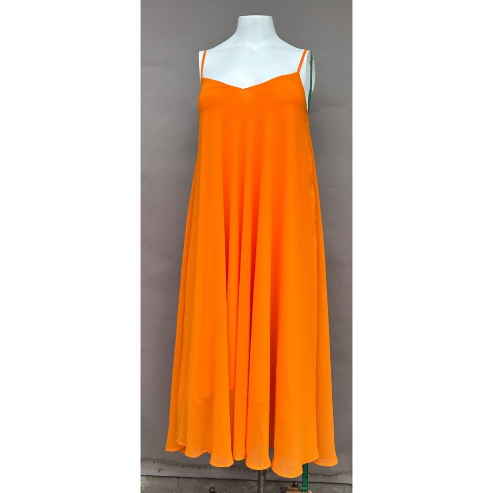 Mohito Slip Dress Small Orange Chiffon Asymmetrical Hem Midi Boho Resort Coastal